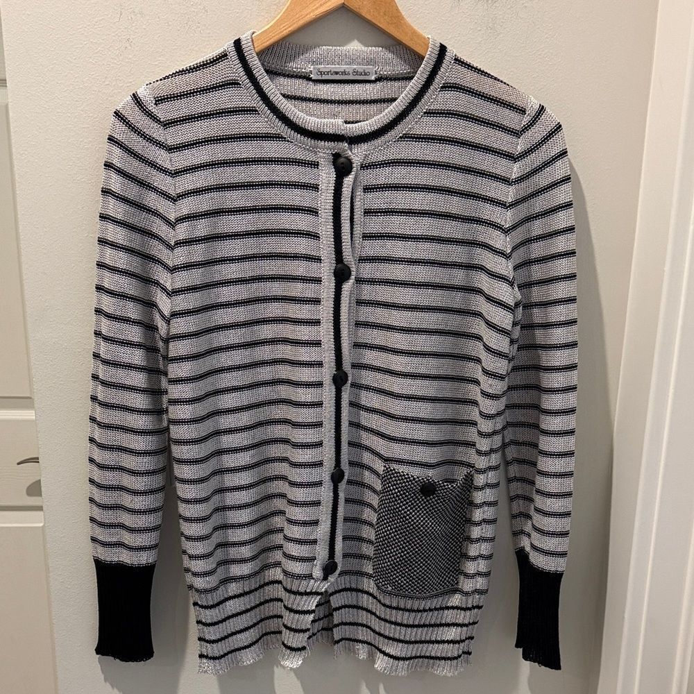Sportswork Studio Striped Black and White Button Down Cardigan size small